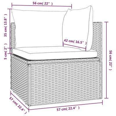 vidaXL Vrtni kotni kavč z blazino siv 57x57x56 cm poli ratan