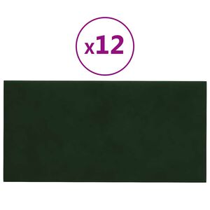 vidaXL Stenski paneli 12 kosov temno zeleni 30x15 cm žamet 0,54 m&sup2;