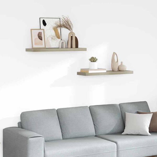 vidaXL Stenske police 2 kosa barva hrasta 80x23,5x3,8 cm MDF