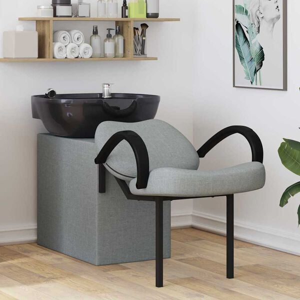 vidaXL Stolica za šampon Svetlo siva in črna 63 x 141 x 92 cm blago