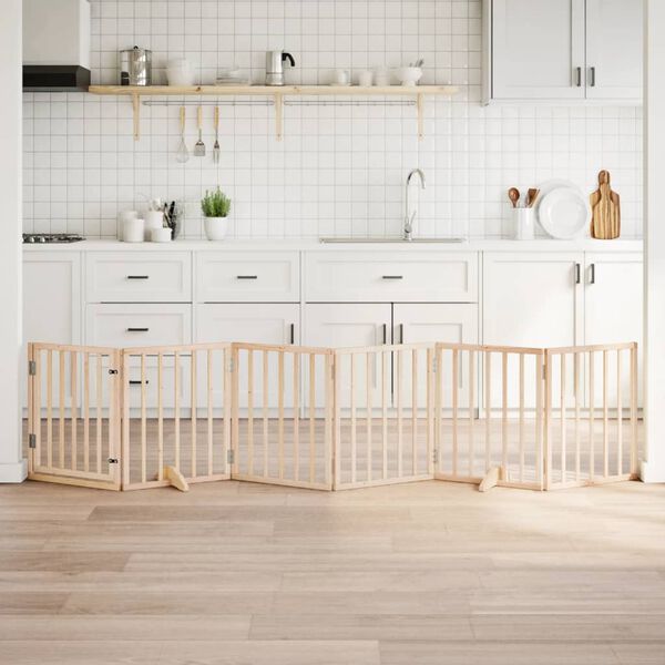 vidaXL Pasja vrata z vrati, zložljiva, 6 panelov, 300 cm, topolov les