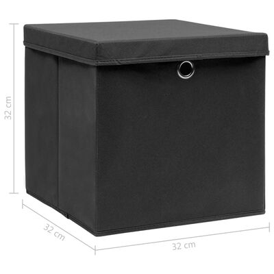 vidaXL Škatle za shranjevanje s pokrovi 4 kosi črne 32x32x32 cm blago