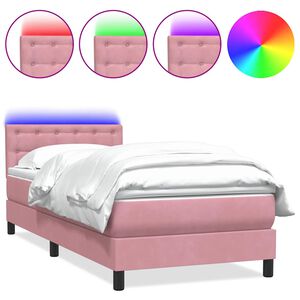 vidaXL Box spring postelja z vzmetnico LED Pink 100x220 cm Velvet