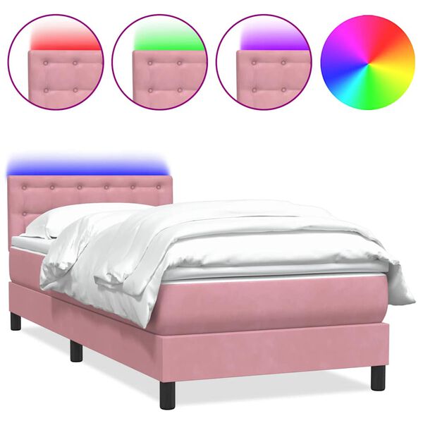vidaXL Box spring postelja z vzmetnico LED Pink 100x220 cm Velvet