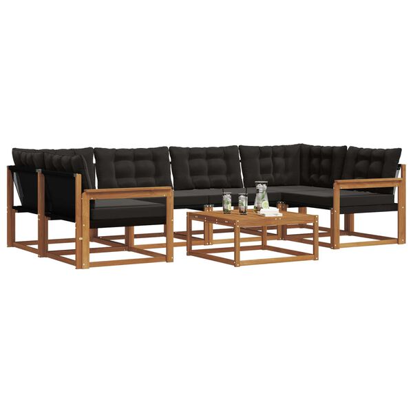 vidaXL Zunanja garnitura za sedenje z blazino 7 pcs Naravna in črna