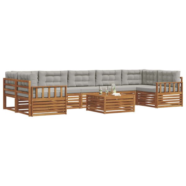 vidaXL Zunanja garnitura za sedenje 8 pcs Naravna in svetlo siva