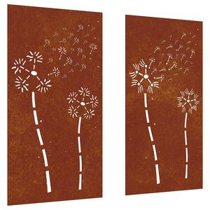 vidaXL Vrtna stenska dekoracija 2 kosa 105x55 cm corten jeklo rože