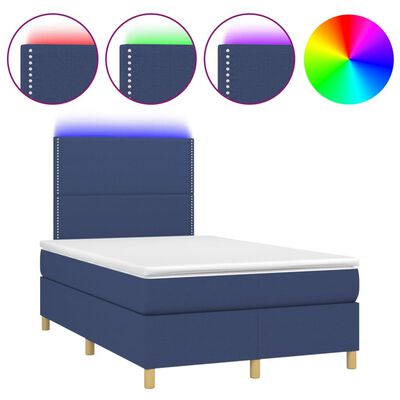 vidaXL Box spring postelja z vzmetnico LED modra 120x190 cm blago