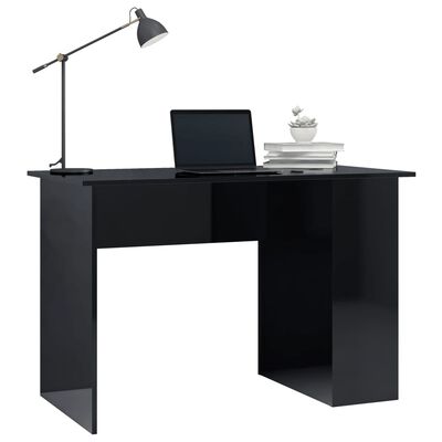 vidaXL Pisalna miza visok sijaj črna 110x60x73 cm iverna plošča