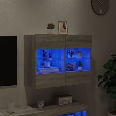 vidaXL Stenska TV omarica z LED lučkami siva sonoma 78,5x30x60,5 cm