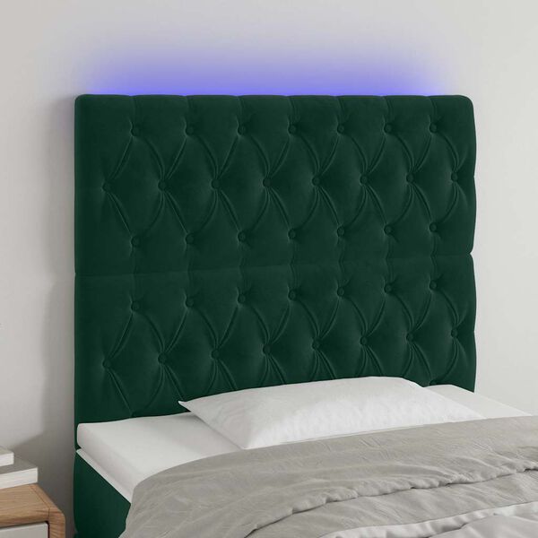vidaXL LED posteljno vzglavje temno zeleno 100x7x118/128 cm žamet