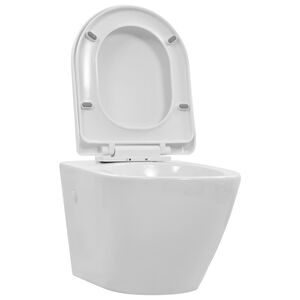 vidaXL Viseča WC &scaron;koljka brez roba keramična bela