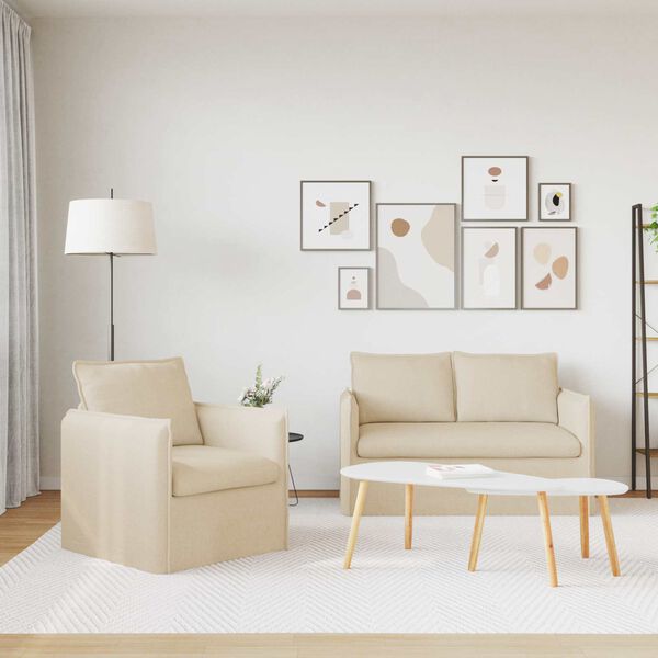 vidaXL Kavč 2 pcs krema 196 x 82 x 85 cm blago