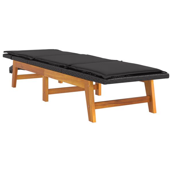 vidaXL Ležalnik z blazino 2 kosa poli ratan in trden akacijev les