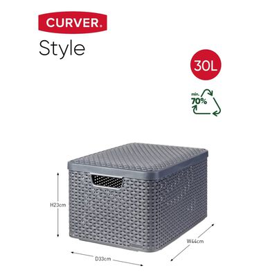 Curver Škatla za shranjevanje s pokrovom Style L 30L kovinsko srebrna