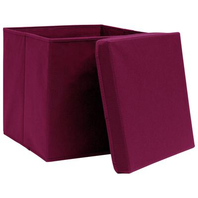 vidaXL Škatle za shranjevanje s pokrovi 4 kosi temno rdeče 32x32x32 cm