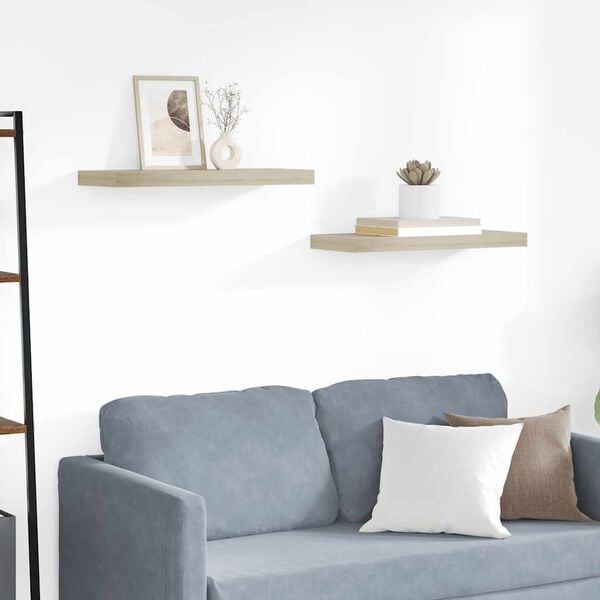 vidaXL Stenske police 2 kosa barva hrasta 60x23,5x3,8 cm MDF