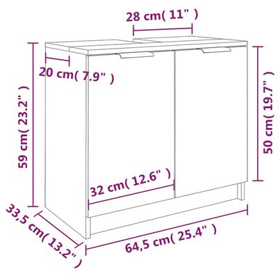 vidaXL Kopalniška omarica rjavi hrast 64,5x33,5x59 cm konstruiran les