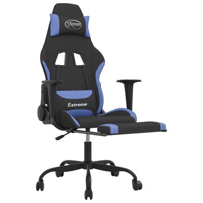 vidaXL Gaming stol z oporo za noge črno in modro blago