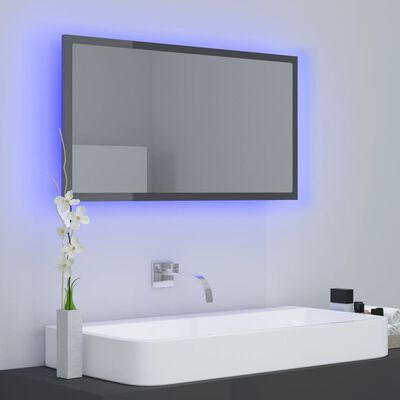 vidaXL LED kopalniško ogledalo visok sijaj sivo 80x8,5x37 cm akril