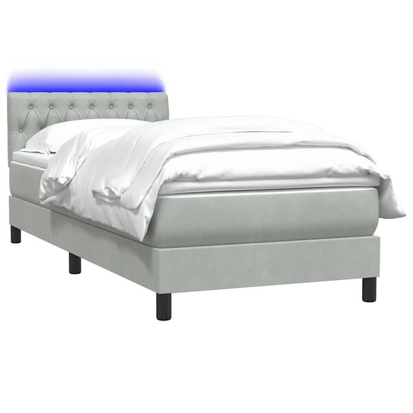 vidaXL Box spring postelja z vzmetnico LED Svetlo siva 80x210 cm žamet
