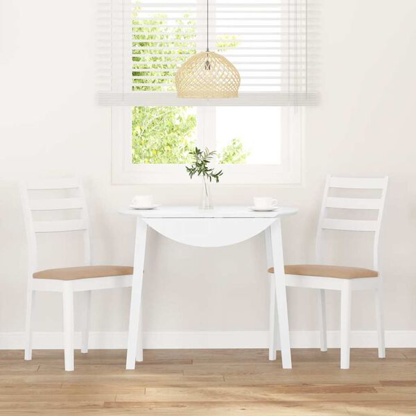 vidaXL Jedilni stoli z blazinami 2 kosa bele masivne lesene gume