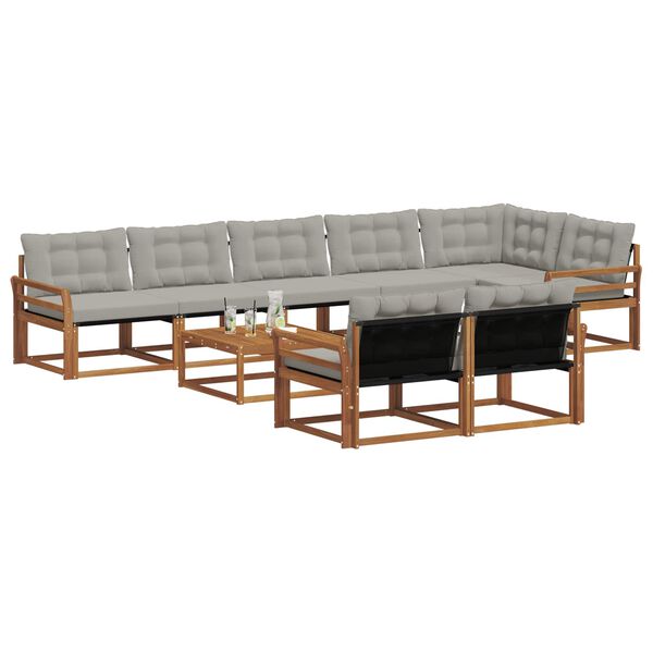 vidaXL Zunanja garnitura za sedenje 9 pcs Naravna in svetlo siva