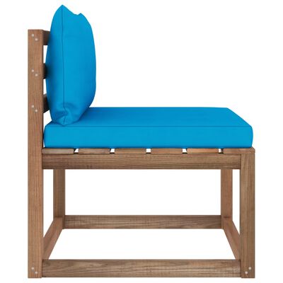vidaXL Vrtni sredinski kavč iz palet s svetlo modrimi blazinami