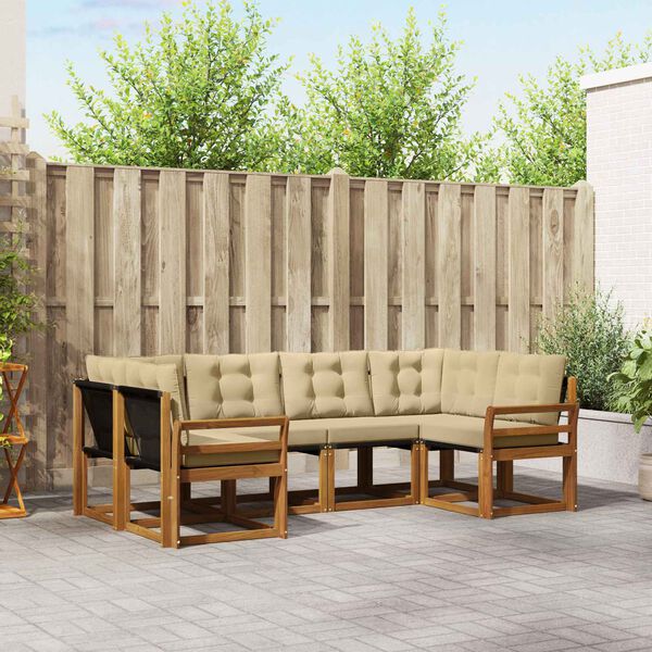 vidaXL Zunanja garnitura za sedenje z blazino 6 pcs Naravna in bež