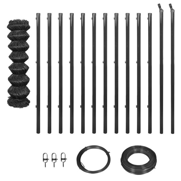 vidaXL Žična ograja s stebrički in opremo 1x25 m siva