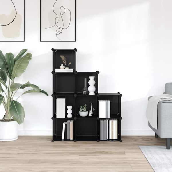 vidaXL Kockasta omarica za shranjevanje z 9 kockami črn PP