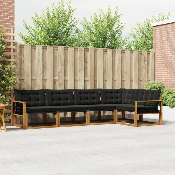 vidaXL Zunanja garnitura za sedenje z blazino 5 pcs Naravna in črna