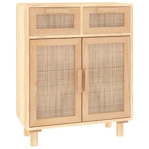 vidaXL Komoda rjava 60x30x75 cm trdna borovina in naravni ratan