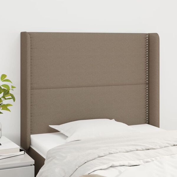 vidaXL Vzglavje z u&scaron;esi taupe 103x16x118/128 cm blago
