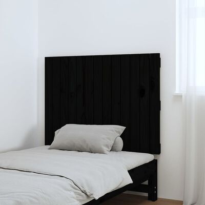 vidaXL Stensko posteljno vzglavje črno 82,5x3x60 cm trdna borovina