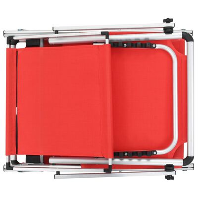 vidaXL Zložljiv ležalnik s streho aluminij in tekstil rdeč