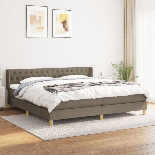 vidaXL Box spring postelja z vzmetnico taupe 200x200 cm blago