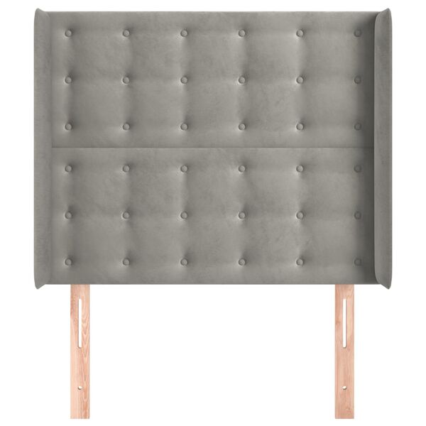 vidaXL Vzglavje z u&scaron;esi svetlo sivo 103x16x118/128 cm žamet