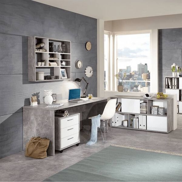 FMD Stenska polica z 9 predelki betonsko siva