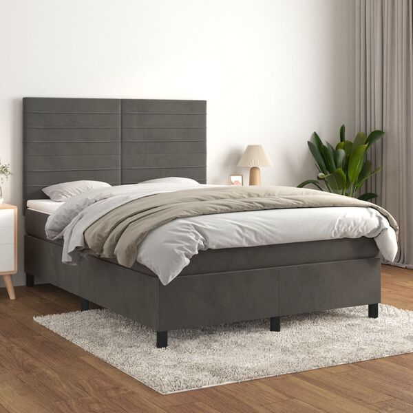 vidaXL Box spring posteljni z vzmetnico temno siv 140x190 cm žamet