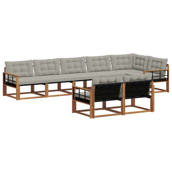 vidaXL Zunanja garnitura za sedenje 8 pcs Naravna in svetlo siva