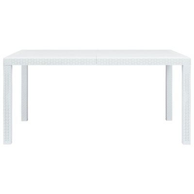 vidaXL Vrtna miza iz plastike 150x90x72 cm bela videz ratana