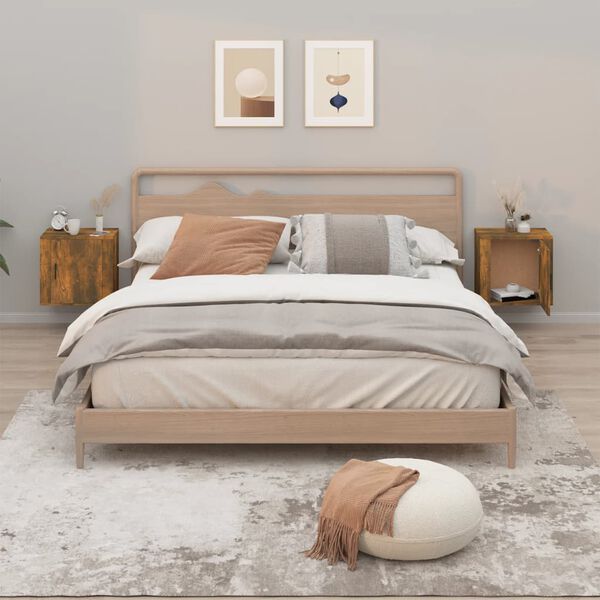 vidaXL Stenska nočna omarica 2 kosa dimljen hrast 50x30x47 cm