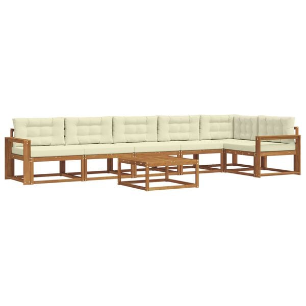 vidaXL Zunanja garnitura za sedenje z blazino 7 pcs Naravna in smetana