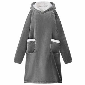 vidaXL Odeja s kapuco Temno siva M Flis in flanel