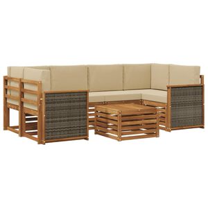 vidaXL Zunanja garnitura za sedenje z blazino 7 pcs Naravna in bež