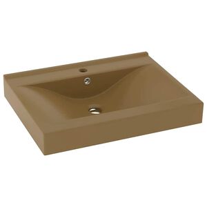 vidaXL Razko&scaron;en umivalnik z luknjo mat krem 60x46 cm keramičen
