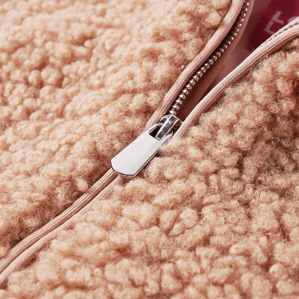 Otroška jakna s kapuco umetno krzno svetli konjak 104