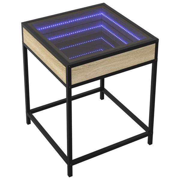 vidaXL Nočna mizica z neskončnimi LED sonoma hrast 40x40x51 cm