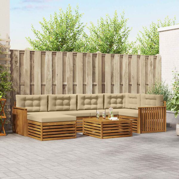 vidaXL Zunanja garnitura za sedenje z blazino 7 pcs Naravna in bež